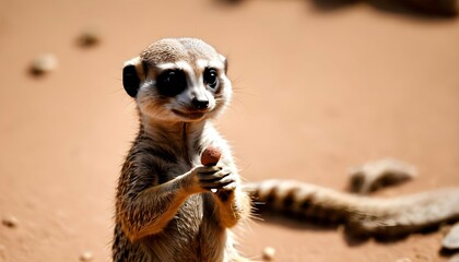 A Meerkat Holding A Small Object In Its Paws