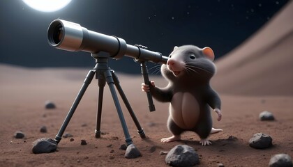 A Mole With A Telescope Exploring The Surface Worl Upscaled 5 - obrazy, fototapety, plakaty