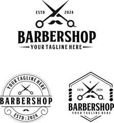 Barbershop hair salon scissor Black and white simple minimalist Logo Vector illustration