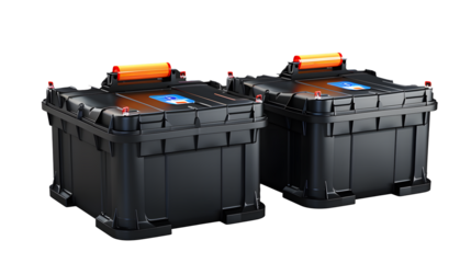 Automotive car battery isolated on transparent background in 3d render