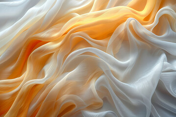 Piece of orange fabric with a white background. The fabric is flowing and has a soft, flowing texture. - obrazy, fototapety, plakaty