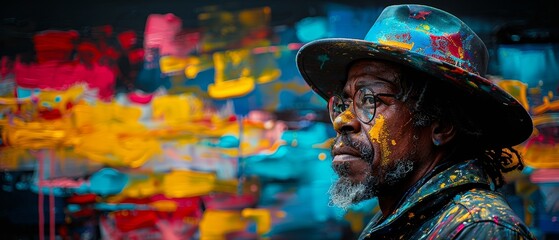 A street artist's spontaneous moment, vibrant characters embody unadulterated joy and artistic imperfections - obrazy, fototapety, plakaty
