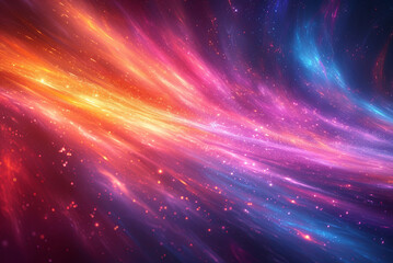 Obraz premium Colorful galaxy with a bright orange line in the middle. The stars are scattered throughout the galaxy, with some being larger than others. Scene is one of wonder and awe