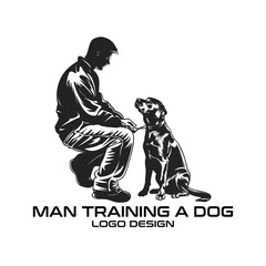 Man Training A Dog Vector Logo Design