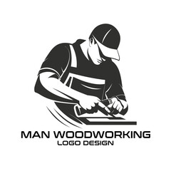 Man Woodworking Vector Logo Design