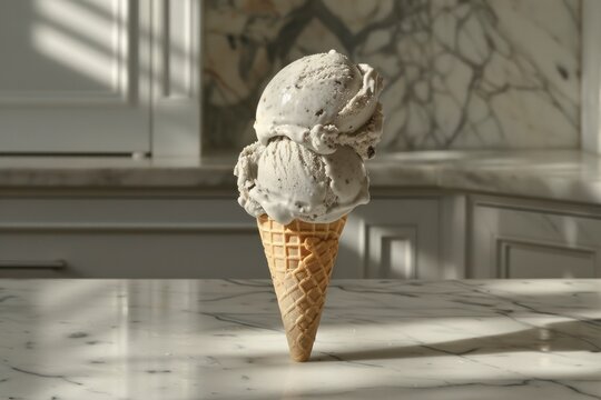 Fresh tasty organic ice cream in waffle cone