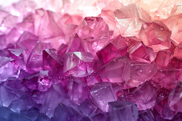 Background of close up of purple and pink crystals. The image has a vibrant and colorful mood