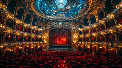 Theater With Red Seats and Blue Ceiling