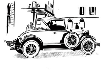 old car illustration in the city - 761755011