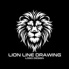 Lion Line Drawing Vector Logo Design