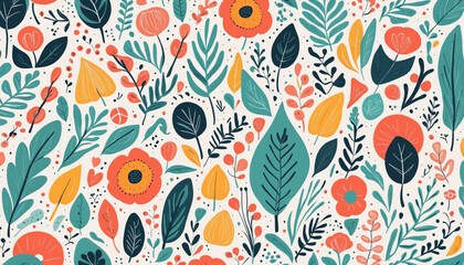 Abstract organic shape art seamless pattern with colorful freehand doodles. Contemporary flat cartoon background, simple summer shapes in bright childish colors. 