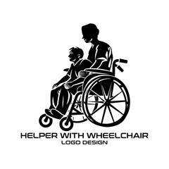 Helper With Wheelchair Vector Logo Design