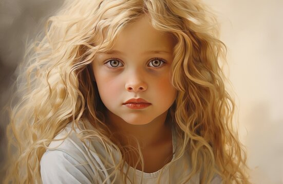 Lovely blond child. Happy kid young. Generate ai