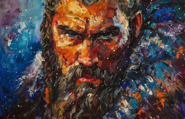 Attila the Hun depicted as a Barbarian in oil painting shows historical leader and warrior with intense expression
