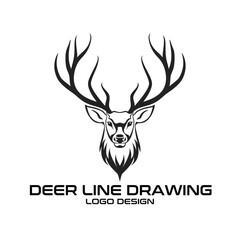 Deer Line Drawing Vector Logo Design