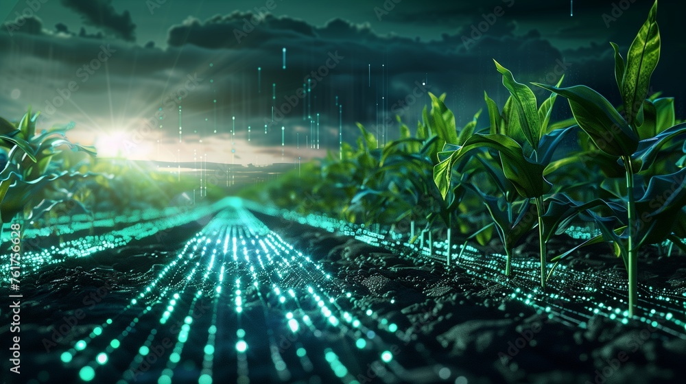 Poster advanced sensors for crop monitoring and precision agriculture, showcasing the concept of smart farm