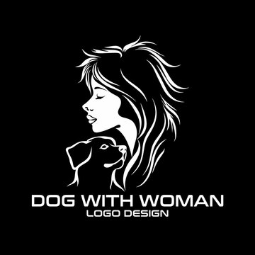 Dog With Woman Vector Logo Design