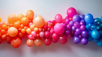 Row of Multicolored Balloons on White Background