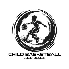 Child Basketball Vector Logo Design