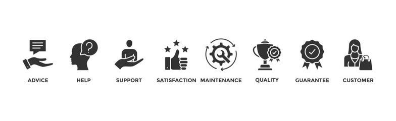 After sales service banner web icon vector illustration concept with icon of advice, help, support, satisfaction, maintenance, quality, guarantee, customer 