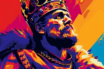Colorful Pop Art Style Illustration of Legendary Monarch King Arthur in Vector Format