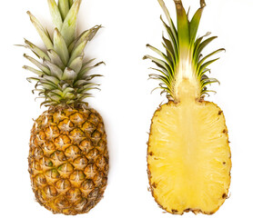 Pineapple background. Top view of pineapple halves.