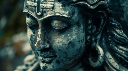 Duotone image of a Shiva statue reflecting Hinduism, deity, religion, and spiritual culture in India - obrazy, fototapety, plakaty