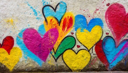 Colorful hearts as graffiti love symbol on wall