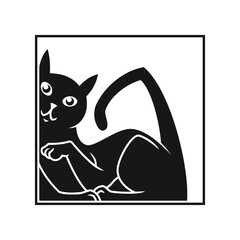 Black Cat In Square Frame - cut out vector icon