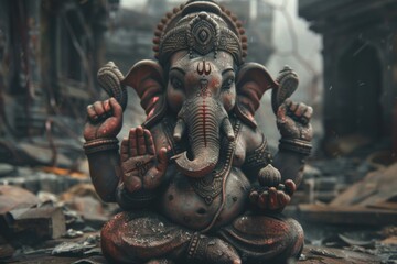 Ganesh the deity of Hindu mythology an epic elephant-headed remover of obstacles - obrazy, fototapety, plakaty