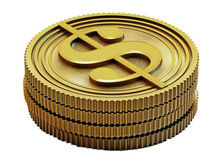 Gold coins with dollar sign isolated on transparent background. 3D illustration