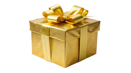 Obraz premium Gold gift box with ribbon. isolated on transparent background.