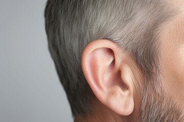 Obraz premium Frustrated Man hearing problem closeup. Human damage acoustic. Generate Ai