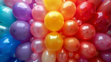 Row of Multicolored Balloons on White Background - obrazy, fototapety, plakaty