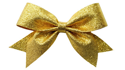 Gold glitter ribbon tie bow. isolated on transparent background.