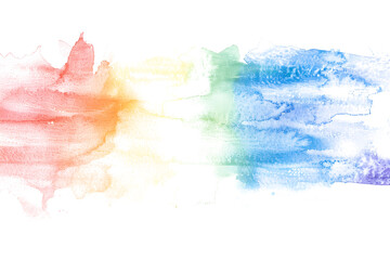 Pastel rainbow watercolor blending wash on white background.