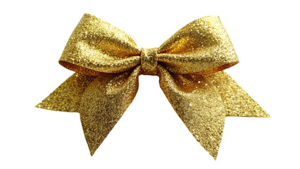 Gold glitter ribbon tie bow. isolated on transparent background.