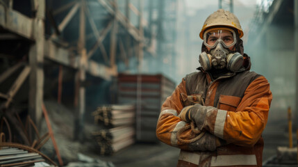 Construction worker wearing a high-grade dust mask
