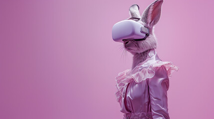 a rabbit wearing a pink dress and a virtual reality headset