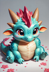 Cute little dragon sitting on the flat ground