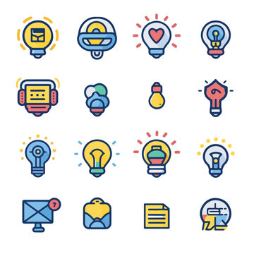 Creative set of modifiable stroke icons. Light bulb is an idea symbol. Set of innovation icons. Line icon