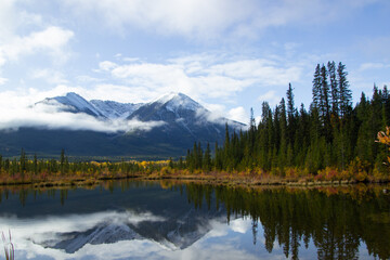 Aerial view of the Vermilion Lakes near Banff, Canada.
