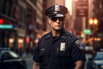male police officer on a city street Generative AI
