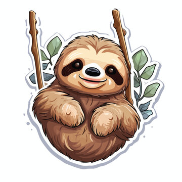 Cute sloth hanging sticker illustration ideal for a