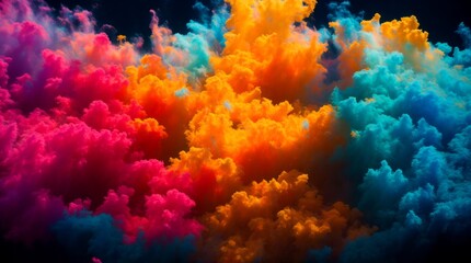 Colorful tones explode in a lively display of ink clouds amidst the water 