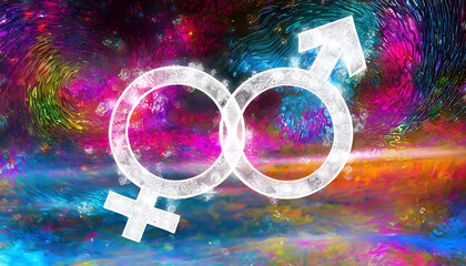 Gender symbols (man and woman) with pink background