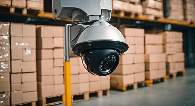 Surveillance camera in a warehouse.