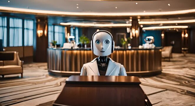 Robot receptionist in a hotel.