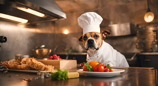 Dog dressed as a chef.