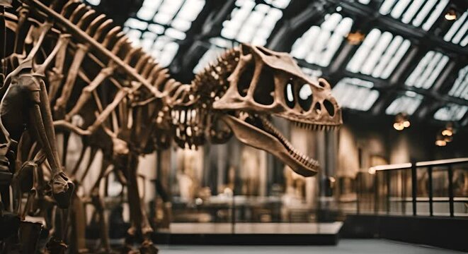 Dinosaur skeleton in a museum.